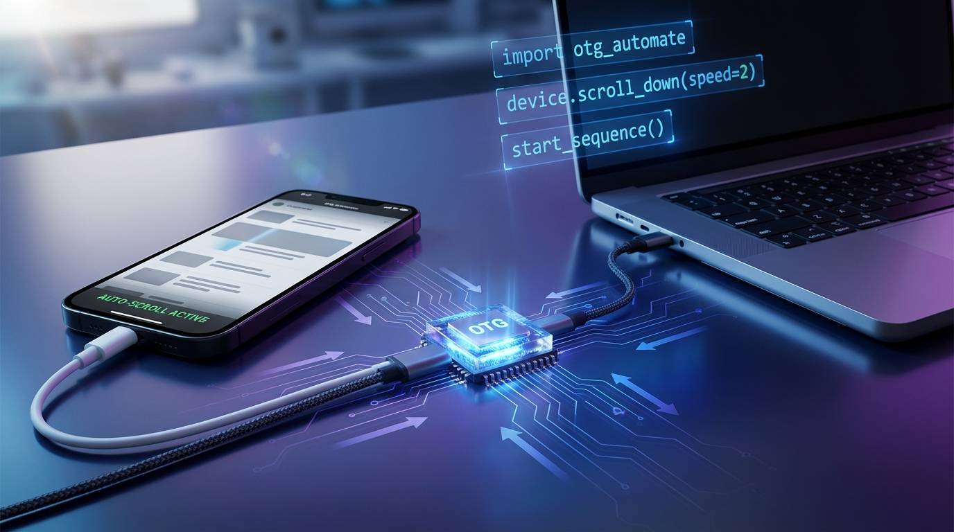 OTG chip automation setup showing device control hardware and software interface