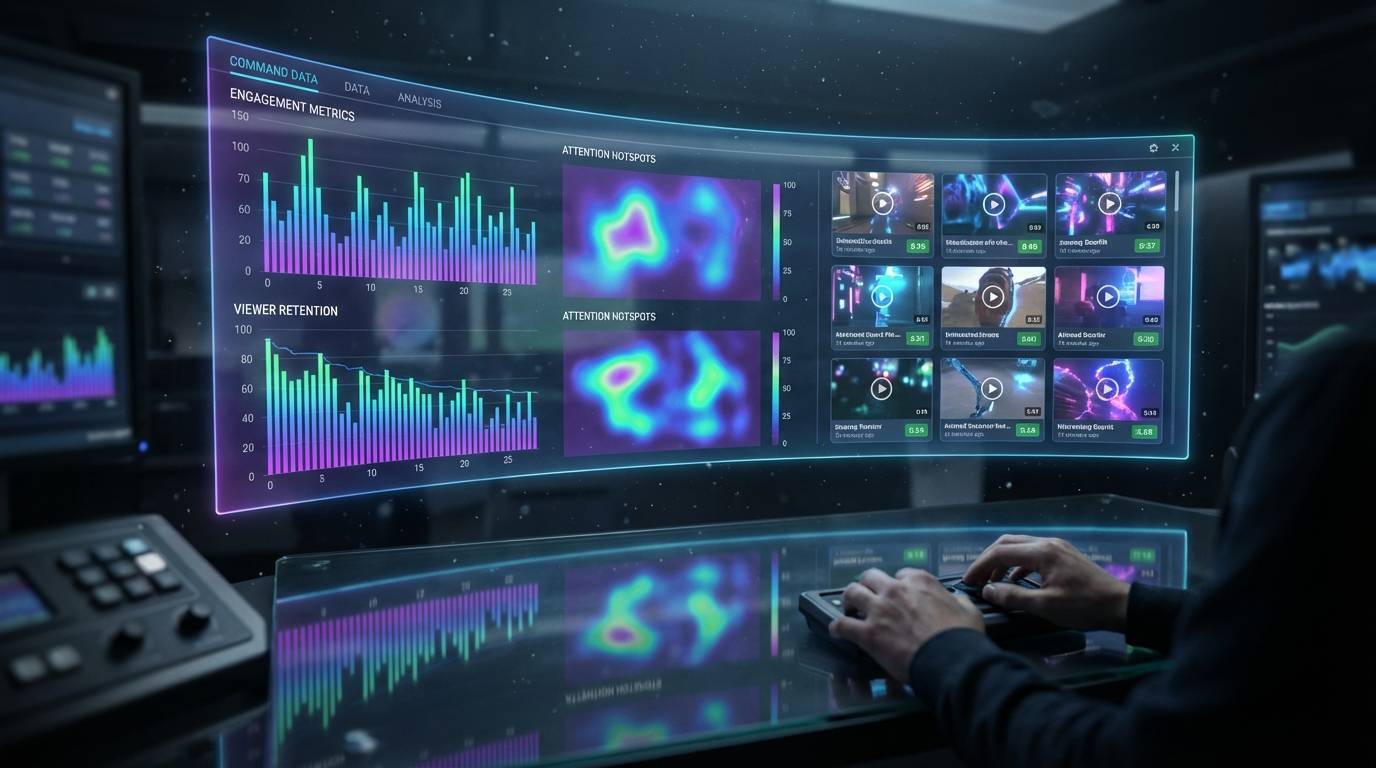 Creative testing dashboard showing real-time engagement metrics for video content