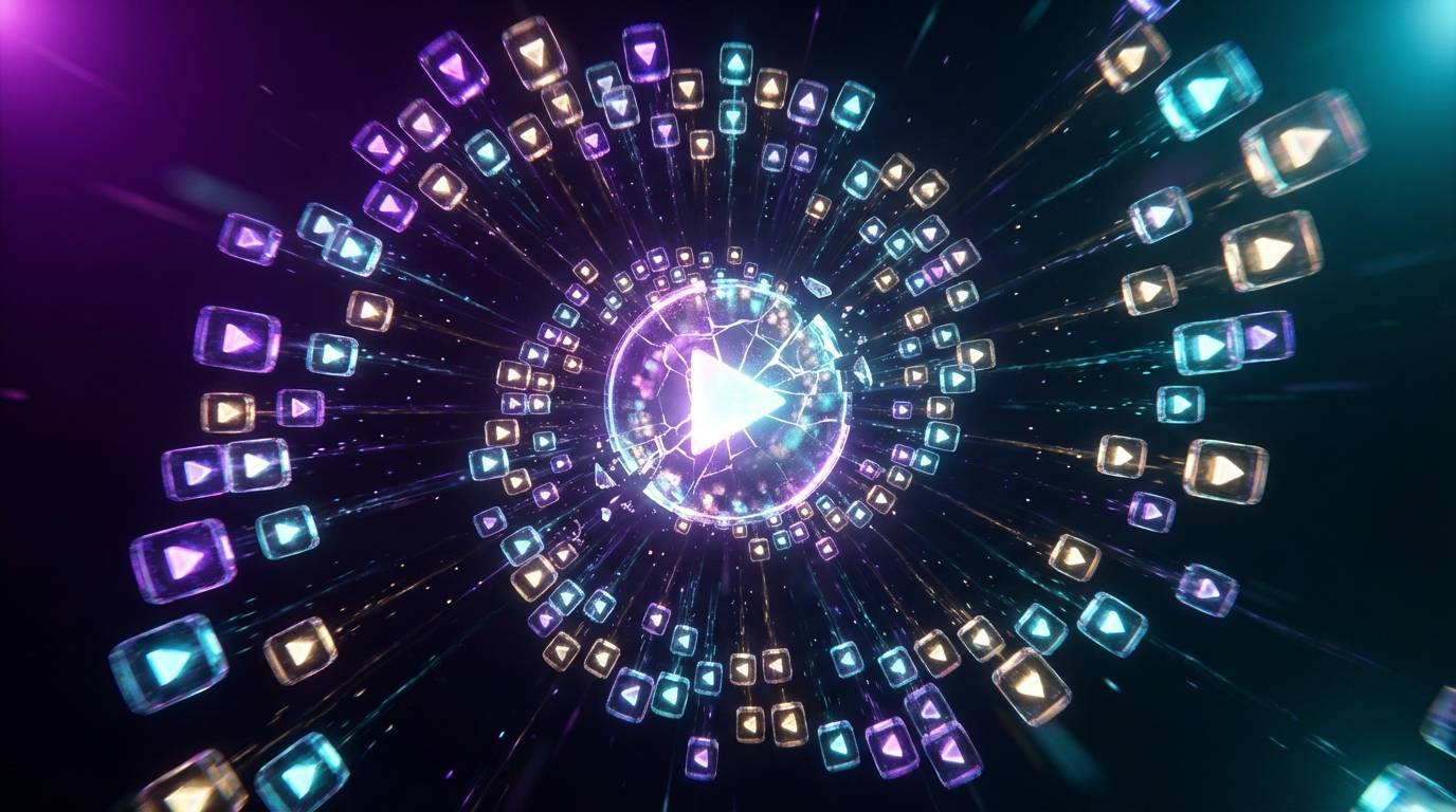 Content scaling visualization showing one video multiplying into infinite variations