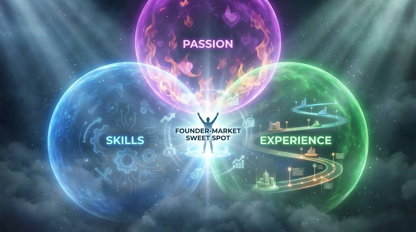 Founder-market fit diagram showing alignment between founder strengths and market opportunity