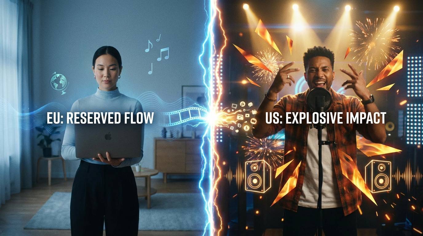 Content localization comparison showing European versus American content style differences