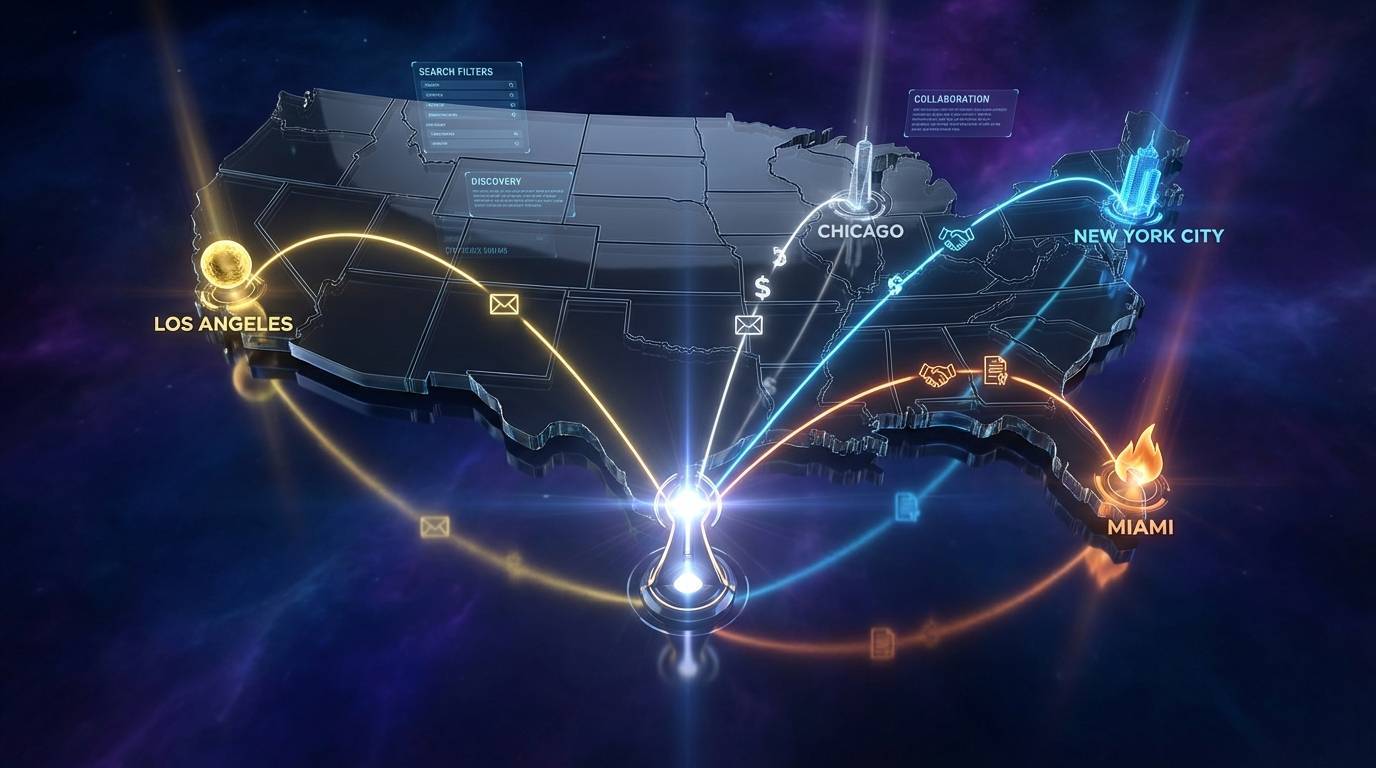 US influencer outreach visualization showing creator discovery and collaboration across American regions