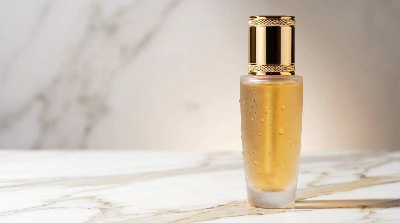 Luxury skincare product advertising shot on marble with elegant lighting