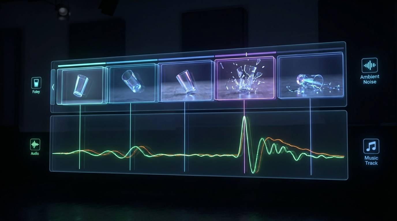Frame-synchronized audio visualization showing precise alignment between video events and generated sound