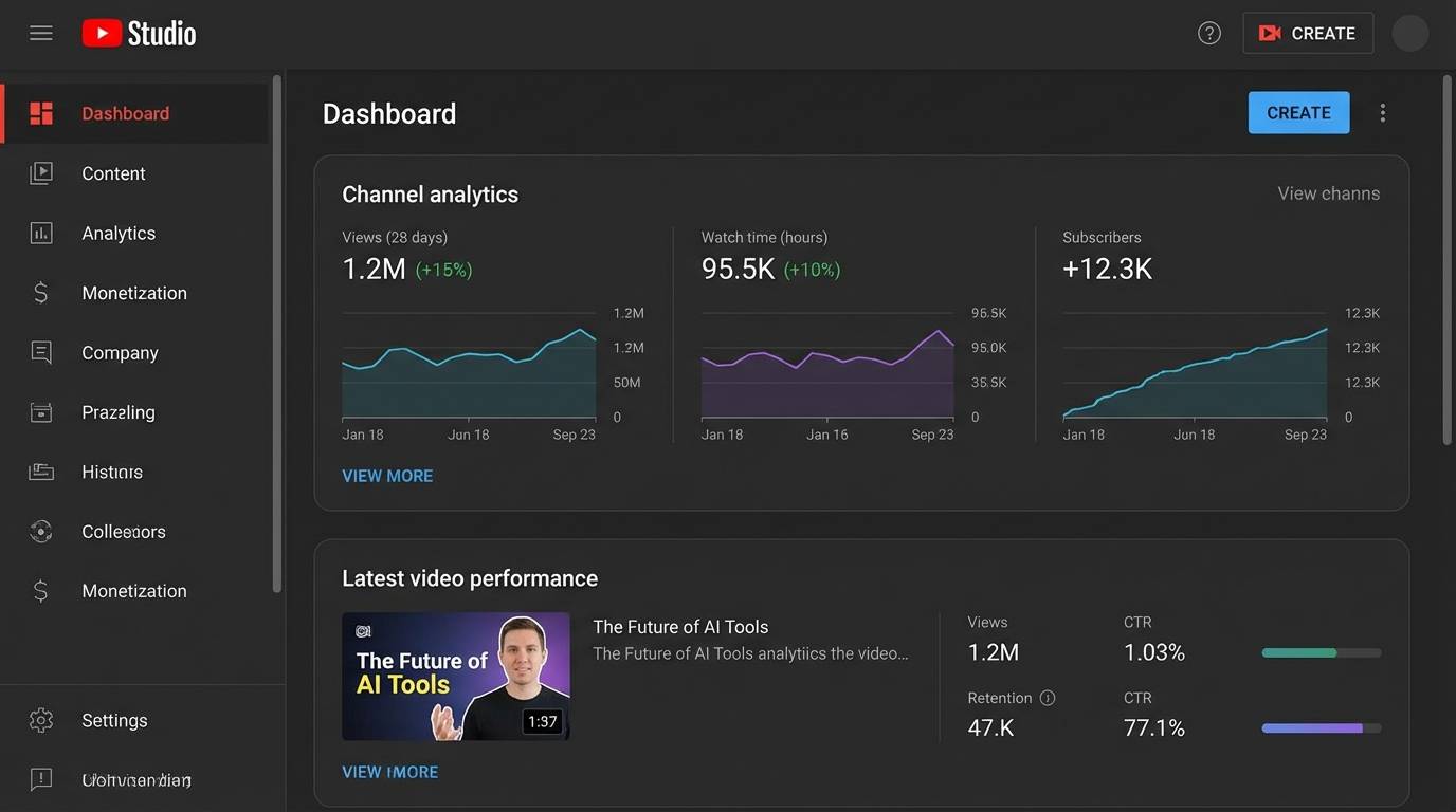 YouTube Studio dashboard
