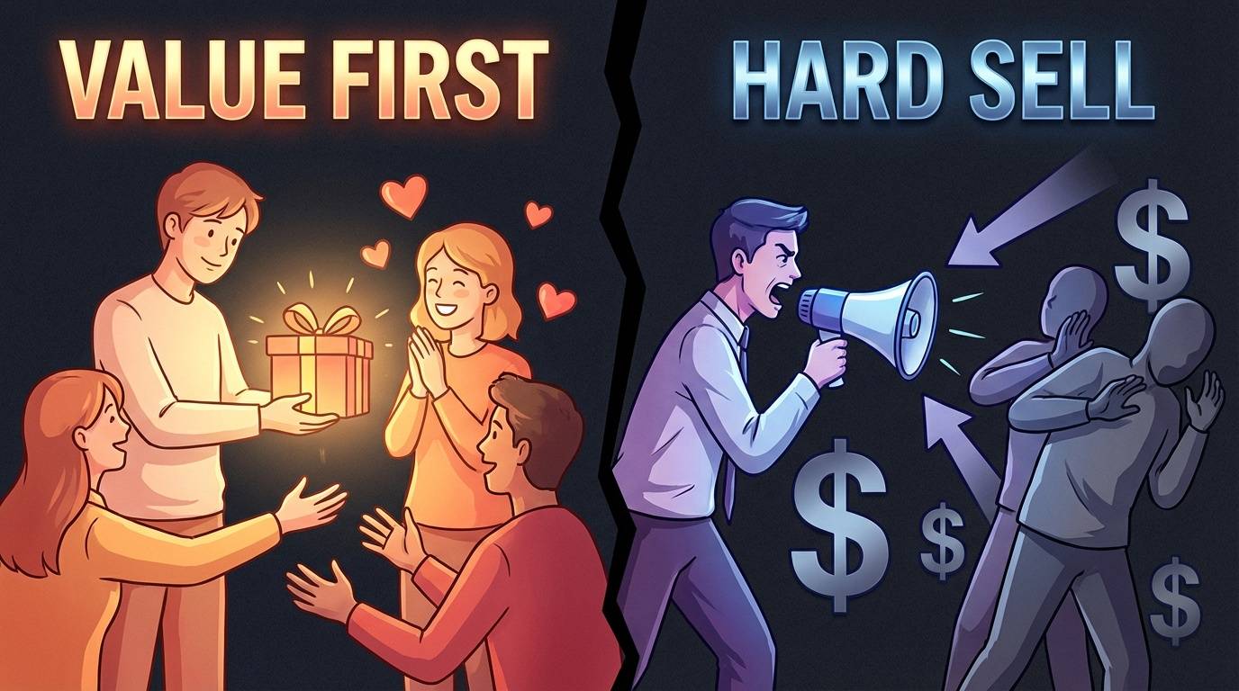 Value-first vs hard sell comparison