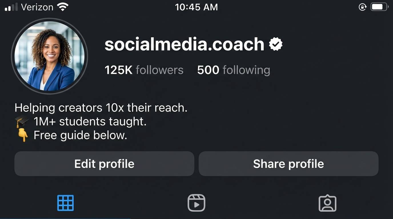 Optimized Instagram bio example