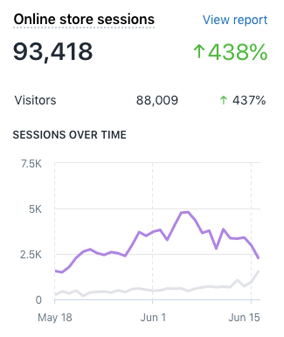Shopify sales dashboard showing revenue growth